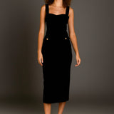 Buttoned Velvet Midi Dress