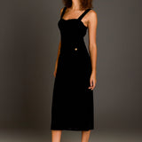 Buttoned Velvet Midi Dress