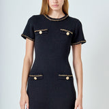 Chain Trimmed Short Sleeve Sweater Dress