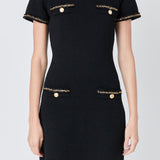 Chain Trimmed Short Sleeve Sweater Dress