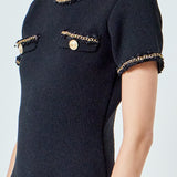 Chain Trimmed Short Sleeve Sweater Dress