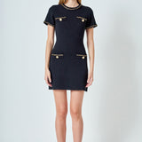 Chain Trimmed Short Sleeve Sweater Dress