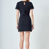 Chain Trimmed Short Sleeve Sweater Dress