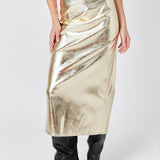 Printed Foil Faux Leather Maxi Skirt