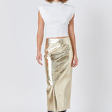 Printed Foil Faux Leather Maxi Skirt