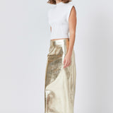 Printed Foil Faux Leather Maxi Skirt