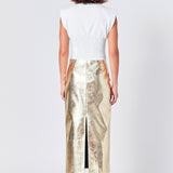 Printed Foil Faux Leather Maxi Skirt