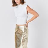 Printed Foil Faux Leather Maxi Skirt