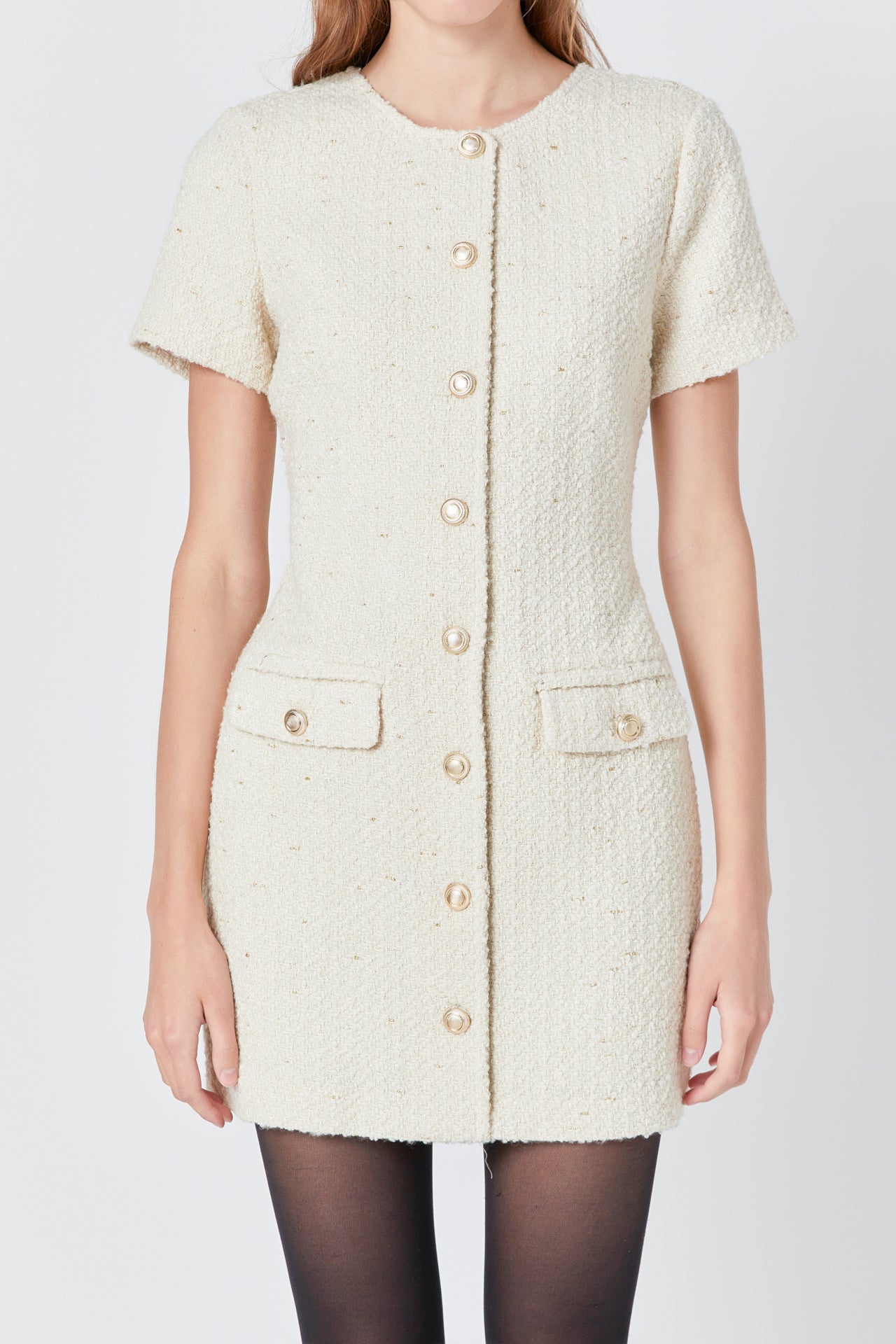 Endless Rose - Tweed Buttoned Mini Dress IVORY / L Endless Rose - Tweed Buttoned Mini Dress IVORY / L
