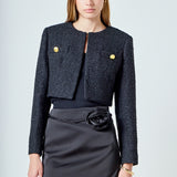 Cropped Buttoned Tweed Jacket
