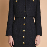 Cropped Buttoned Tweed Jacket