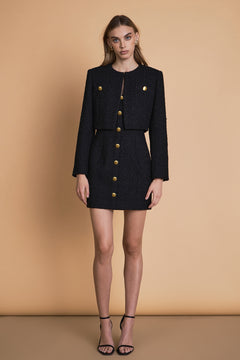 Cropped Buttoned Tweed Jacket