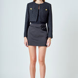 Cropped Buttoned Tweed Jacket