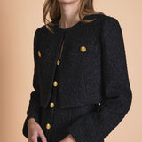 Cropped Buttoned Tweed Jacket