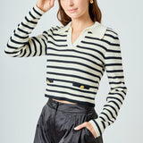 Striped Knit collared Sweater