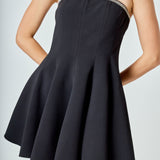 Jewel Trim Flounced Mini Dress