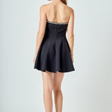 Jewel Trim Flounced Mini Dress