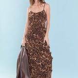 Animal Print Ruffled Slip Maxi Dress