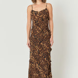 Animal Print Ruffled Slip Maxi Dress