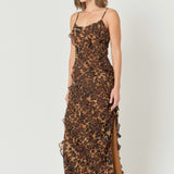 Animal Print Ruffled Slip Maxi Dress