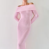 Off-the-Shoulder Long Sleeve Midi Dress