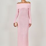 Off Shoulder Long Sleeve Midi Dress