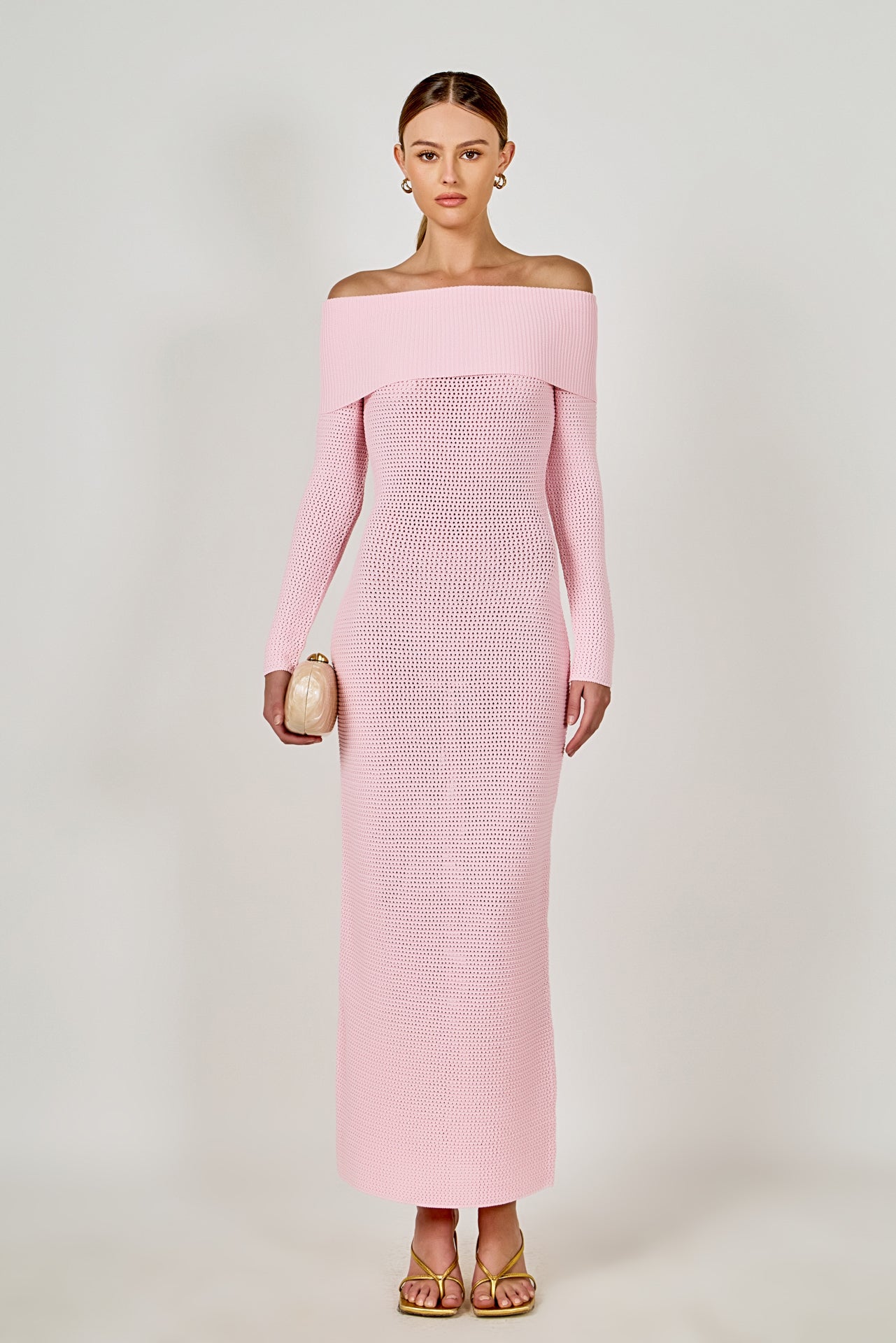 Endless Rose - Off-the-Shoulder Long Sleeve Midi Dress PINK / L Endless Rose - Off-the-Shoulder Long Sleeve Midi Dress PINK / L