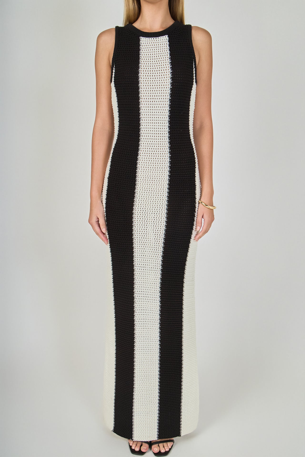 Endless Rose - Vertical Stripe Fitted Maxi Dress BLACK/WHITE / XS Endless Rose - Vertical Stripe Fitted Maxi Dress BLACK/WHITE / XS
