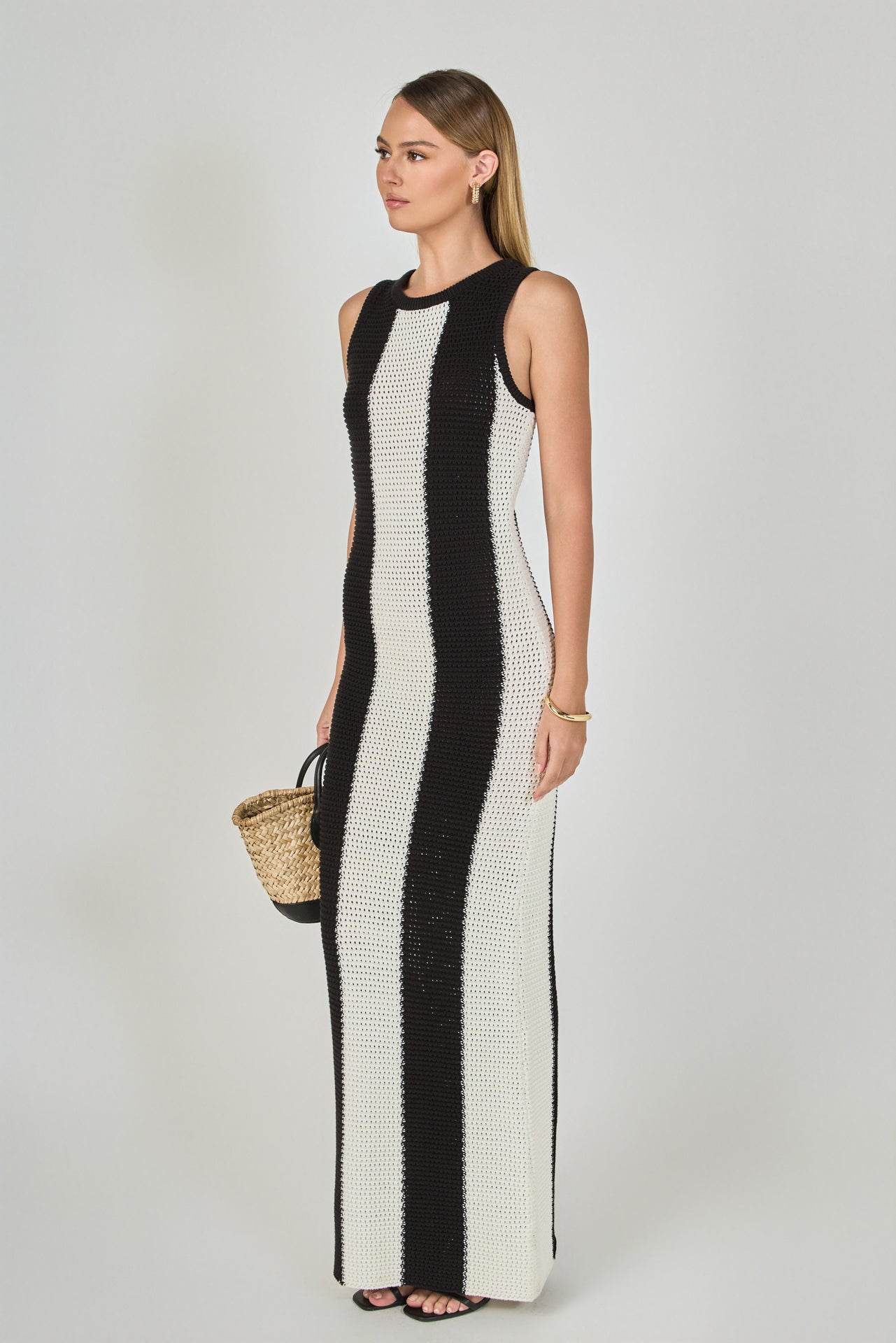 Endless Rose - Vertical Stripe Fitted Maxi Dress BLACK/WHITE / XS Endless Rose - Vertical Stripe Fitted Maxi Dress BLACK/WHITE / XS