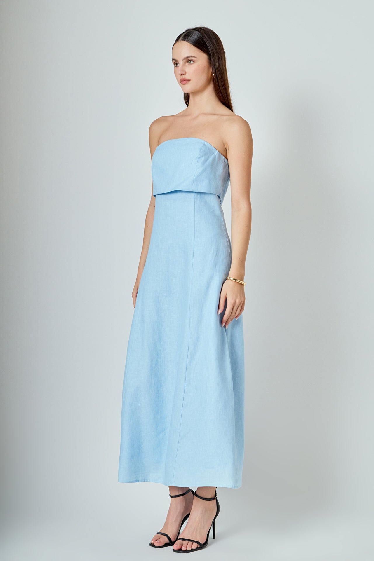 Lucia Folded Strapless Linen Maxi Dress