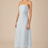 Lucia Folded Strapless Linen Maxi Dress