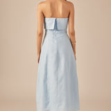 Lucia Folded Strapless Linen Maxi Dress