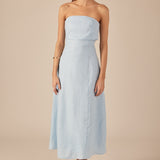 Lucia Folded Strapless Linen Maxi Dress