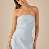 Lucia Folded Strapless Linen Maxi Dress