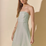 Lucia Folded Strapless Linen Maxi Dress