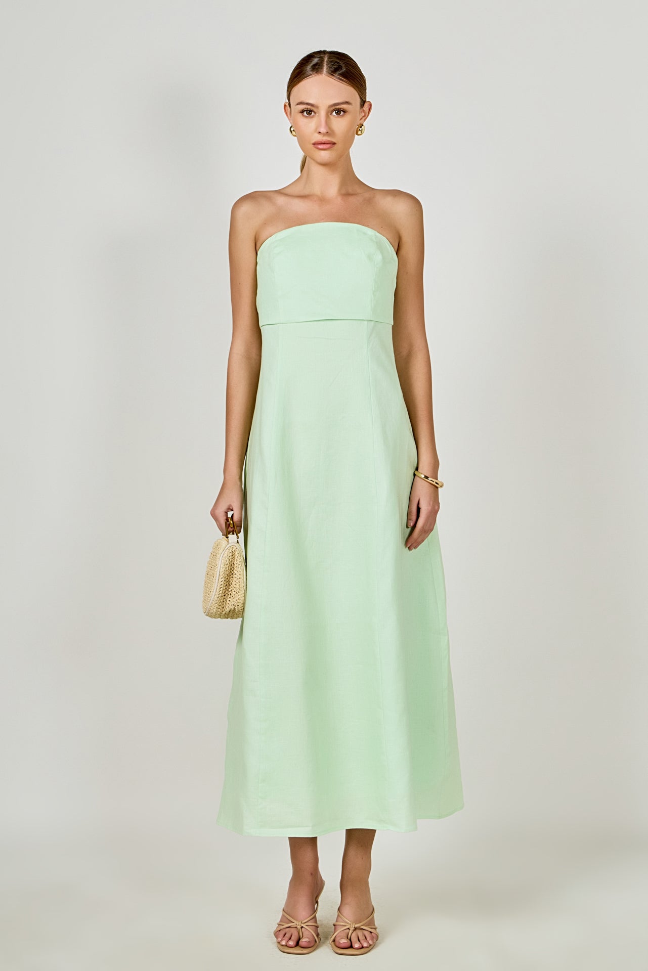 Lucia Folded Strapless Linen Maxi Dress