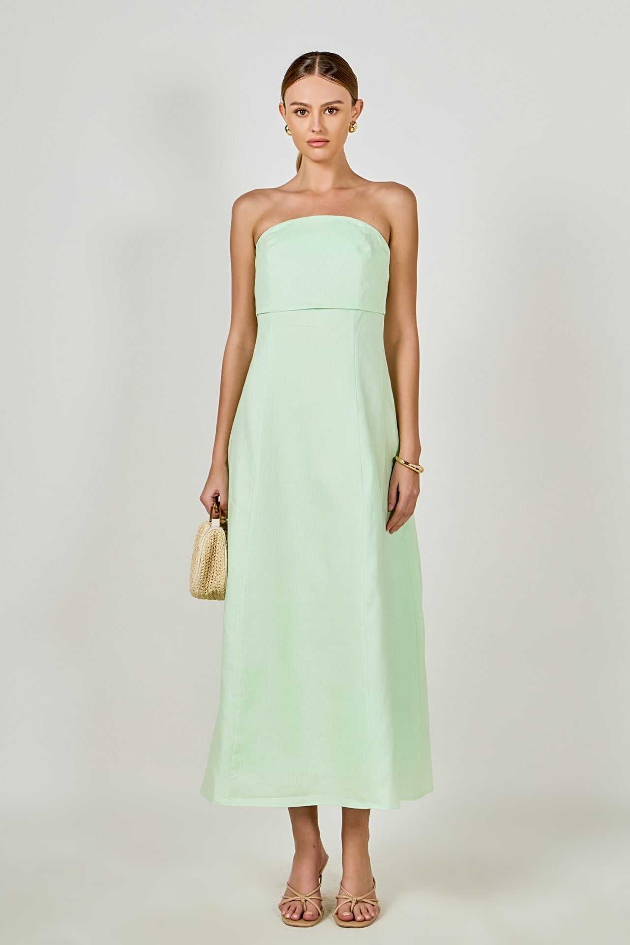 Lucia Folded Strapless Linen Maxi Dress