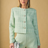 Lemi Tweed Jewel Buttoned Combo Jacket