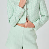 Lemi Tweed Jewel Buttoned Combo Jacket