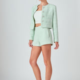 Lemi Tweed Jewel Buttoned Combo Jacket
