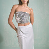 Beaded Sequined Strapless Top