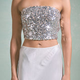 Beaded Sequined Strapless Top