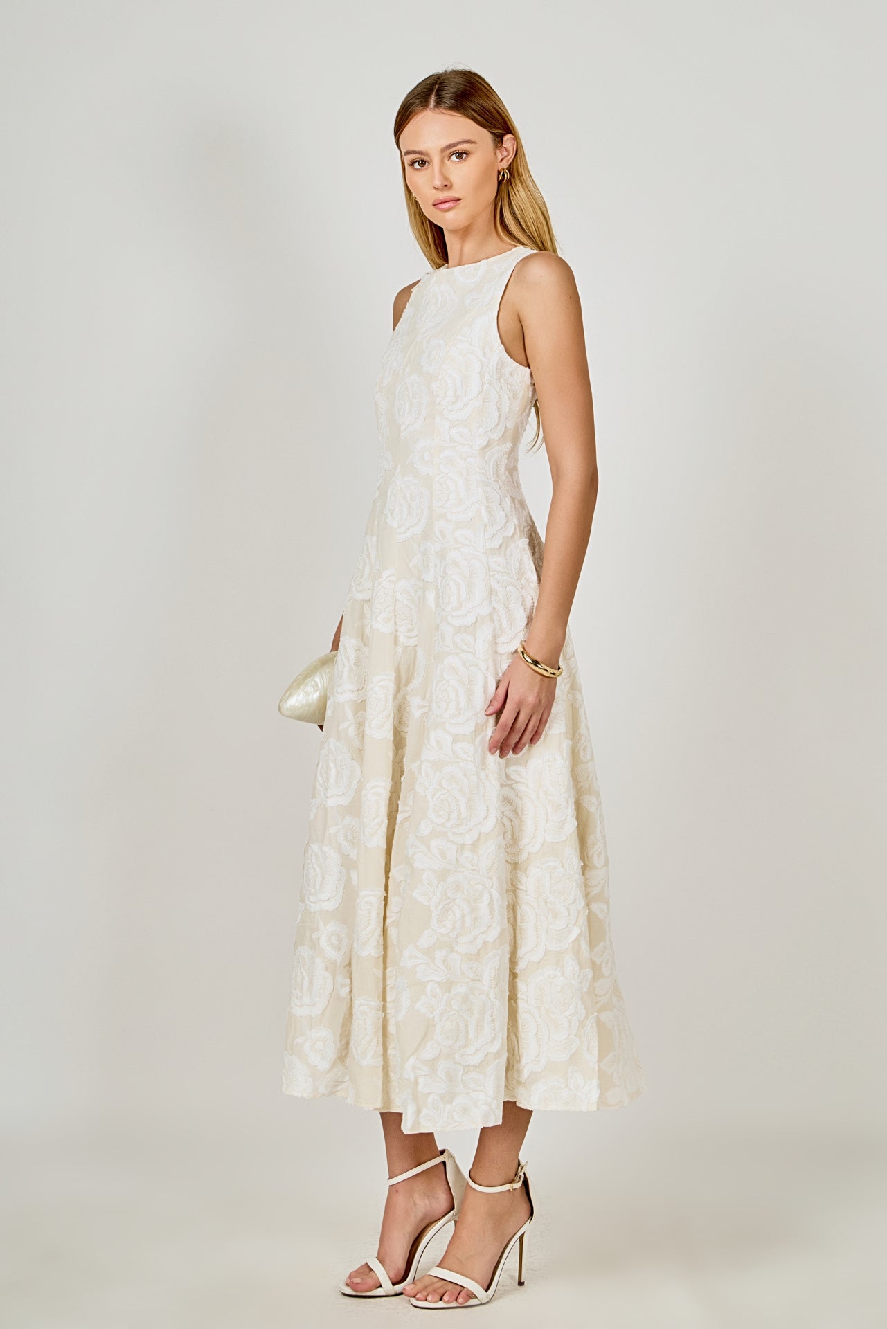 Denali Floral Embroidered Sleeveless Midi Dress