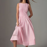 Annabelle Organza Pintuck Sleeveless Midi Dress