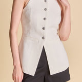 Jacqueline Sleeveless Buttoned Tweed Top
