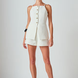 Jacqueline Sleeveless Buttoned Tweed Top