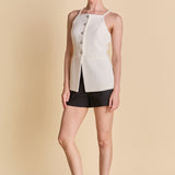 Jacqueline Sleeveless Buttoned Tweed Top