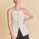 Jacqueline Sleeveless Buttoned Tweed Top
