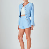 Romy Chain Embellished Tweed Cropped Jacket