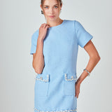 Romy Chain Embellished Short Sleeve Tweed Mini Dress